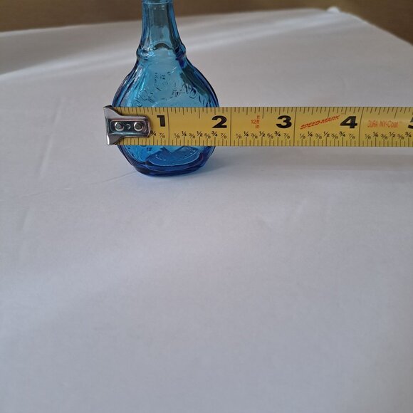 Wheaton Cerulean Blue Embossed Miniature Glass Bottle Decorative Vintage Piece - Picture 3 of 16
